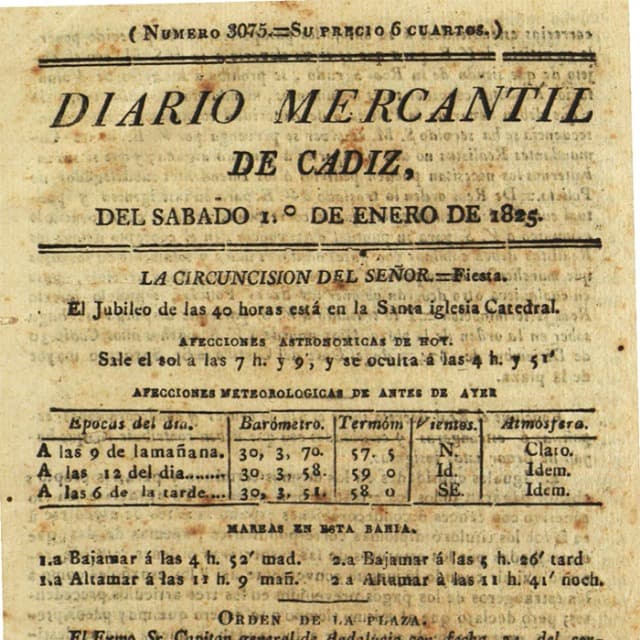 Diario Mercantil de Cádiz  - 1 Enero 1825 N°3075