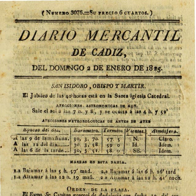 Diario Mercantil de Cádiz  - 2 Enero 1825 N°3076