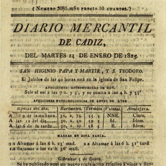 Diario Mercantil de Cádiz  - 11 Enero 1825 N°3085