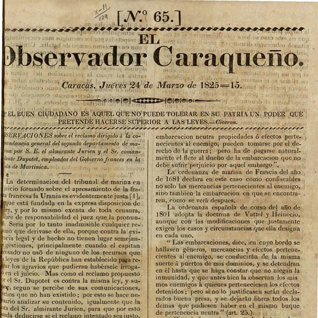 El Observador Caraqueño - 24 Marzo 1825 N°65