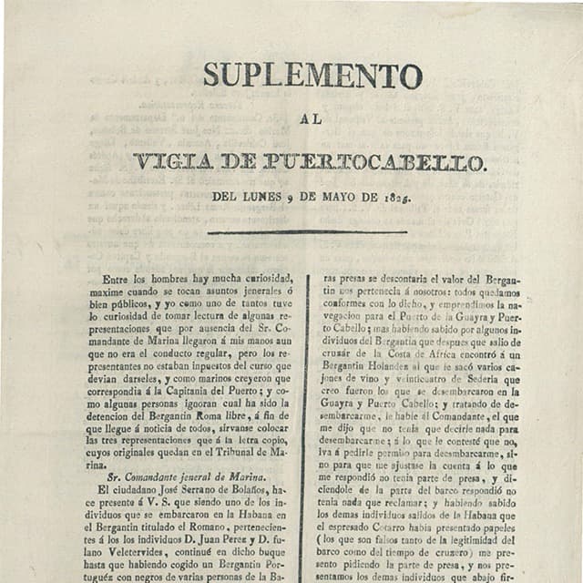 El Vigía de Puerto Cabello - 9 Mayo 1825 N°3 Supl