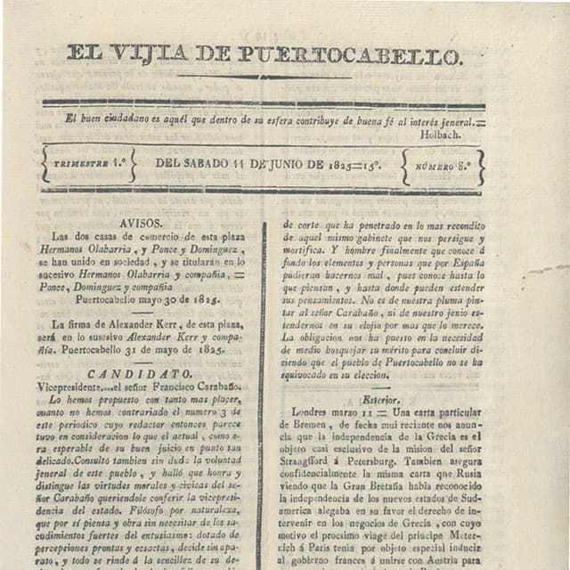 El Vigía de Puerto Cabello - 11 Junio 1825 N°8