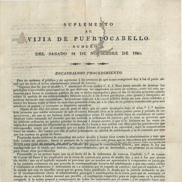 El Vigía de Puerto Cabello - 12 Nov 1825 N°19 Supl