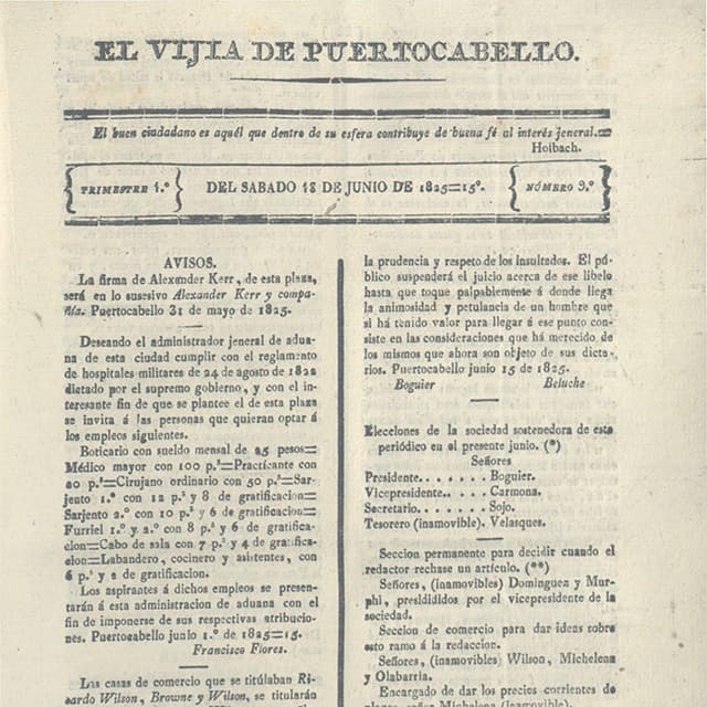 El Vigía de Puerto Cabello - 18 Junio 1825 N°9