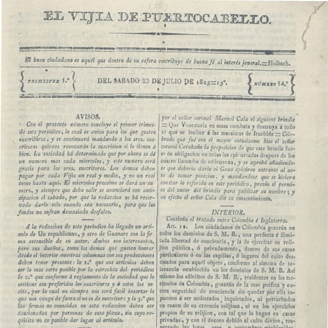 El Vigía de Puerto Cabello - 23 Julio 1825 N°14