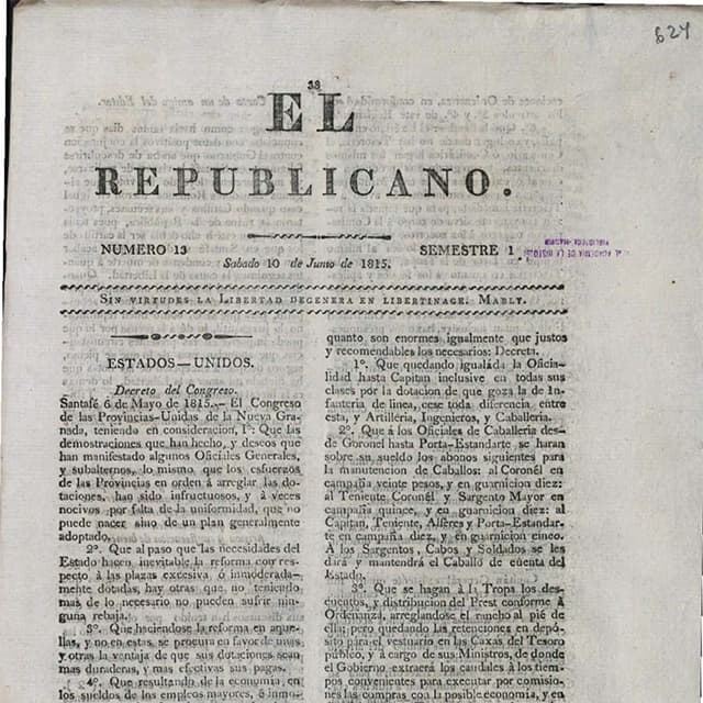 El Republicano de Tunja - 10 Junio 1815 N°13