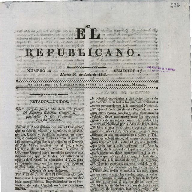 El Republicano de Tunja - 20 Junio 1815 N°14