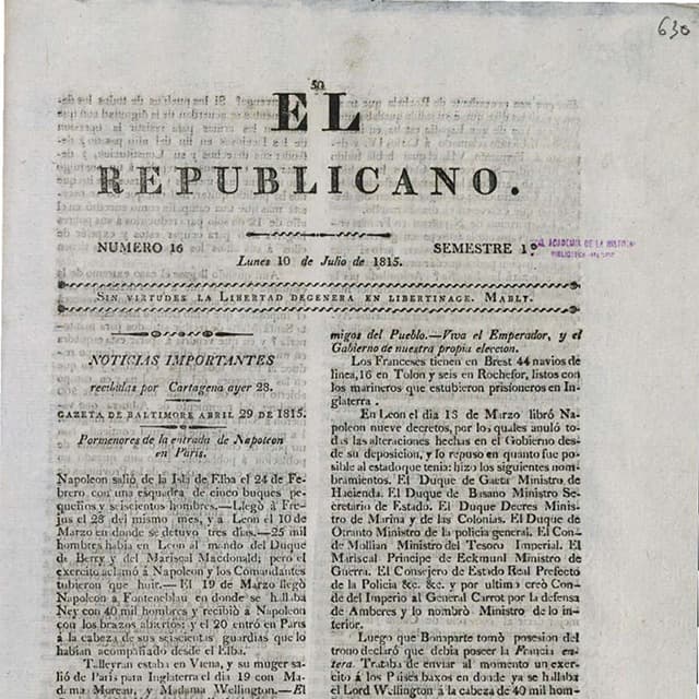 El Republicano de Tunja - 10 Julio 1815 N°16