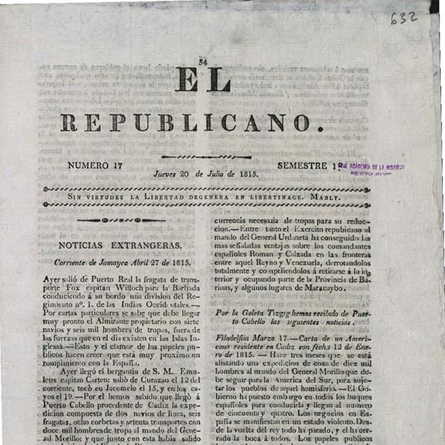 El Republicano de Tunja - 20 Julio 1815 N°17