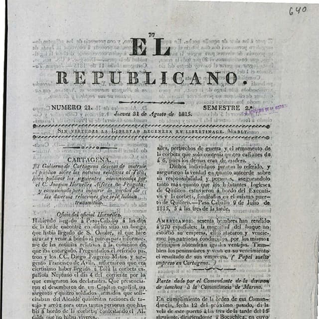 El Republicano de Tunja - 31 Agosto 1815 N°21