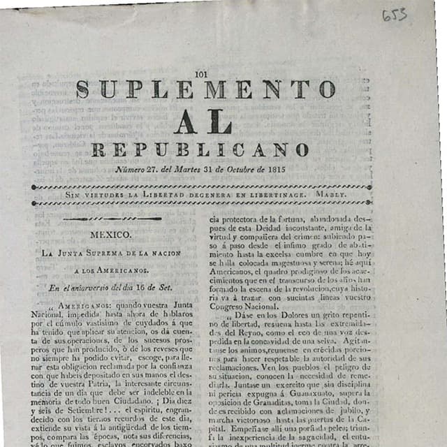 El Republicano de Tunja - 31 Oct 1815 N°27 Supl