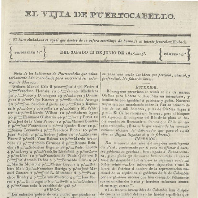 El Vigía de Puerto Cabello - 25 Junio 1825 N°10 El Vigía de Puerto Cabello - 25 Junio 1825 N°10